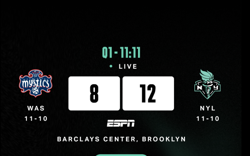 New York Liberty app live scoreboard for a game at Barclays Center